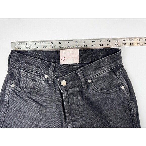 Revice Jeans 28 Black High Waist Straight Leg Denim Asymmetrical Button Fly USA - Picture 7 of 14